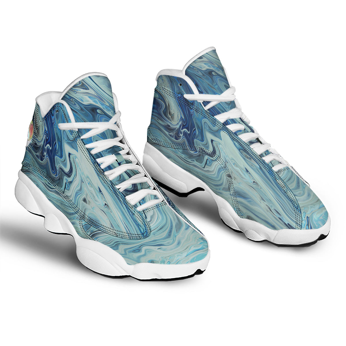 Acid Melt Blue Ocean Print White Basketball Shoes-grizzshop