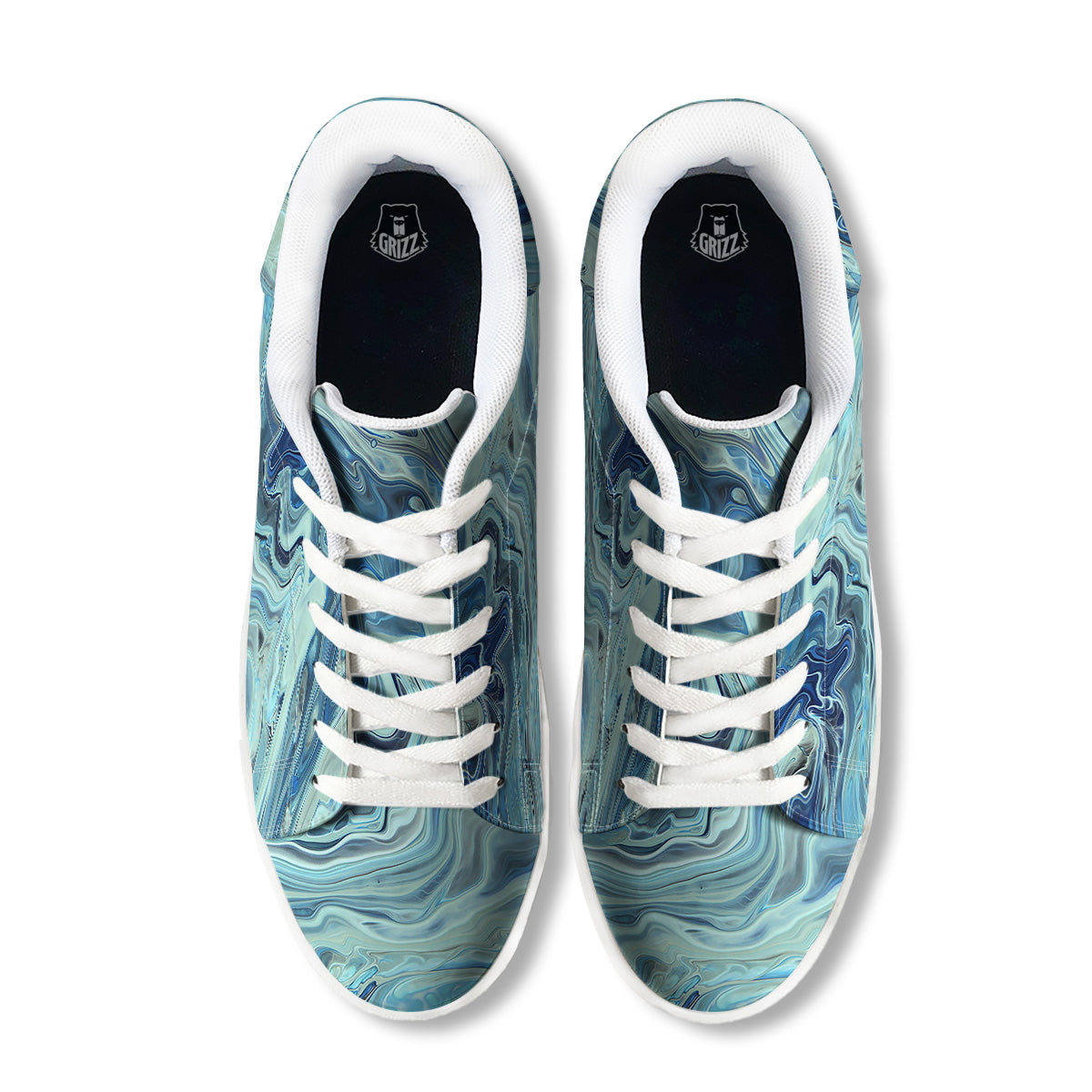Acid Melt Blue Ocean Print White Low Top Sneakers-grizzshop