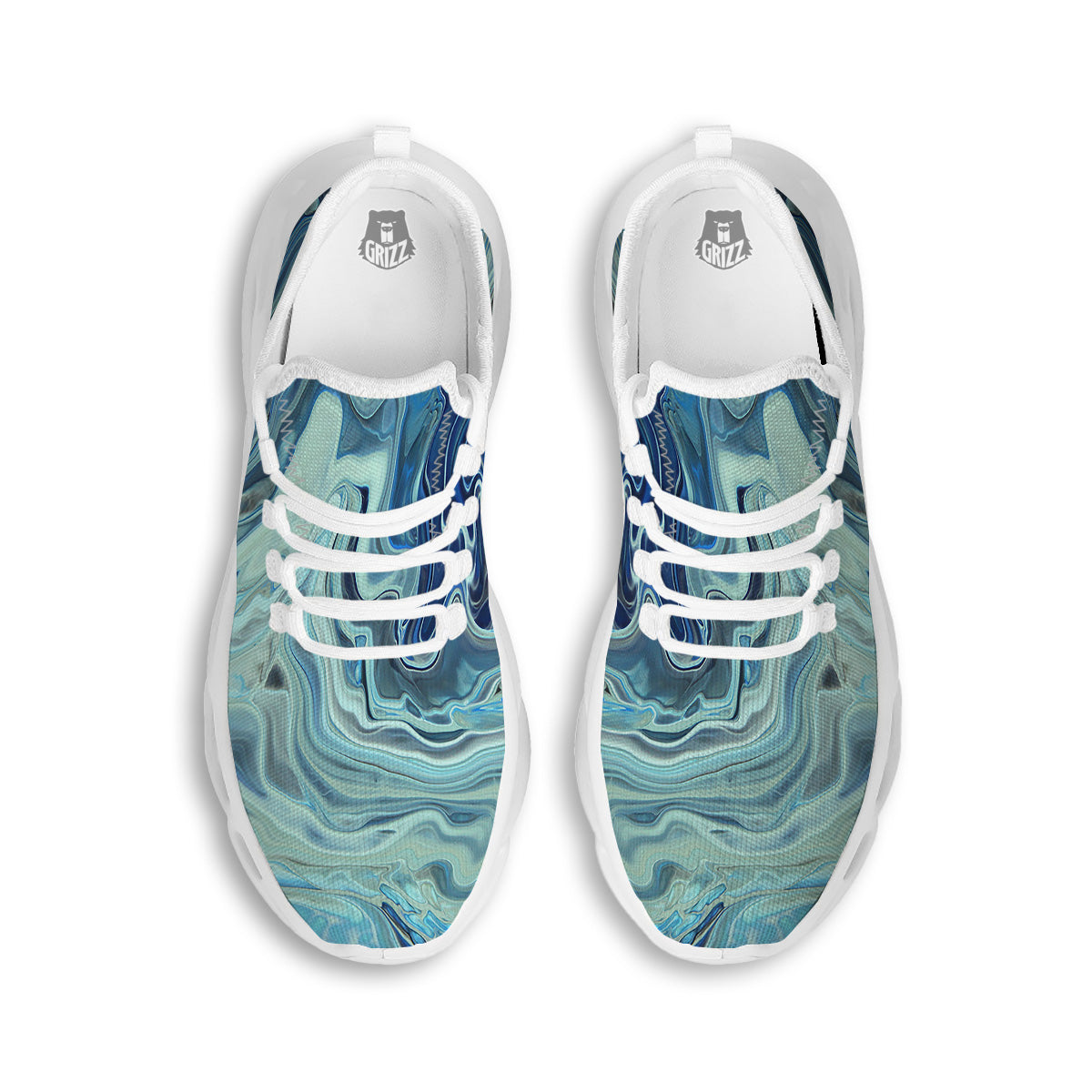 Acid Melt Blue Ocean Print White Running Shoes-grizzshop