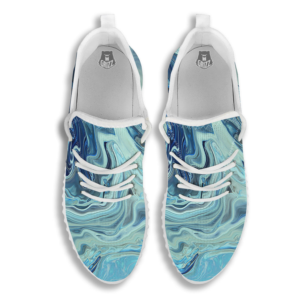Acid Melt Blue Ocean Print White Walking Shoes-grizzshop