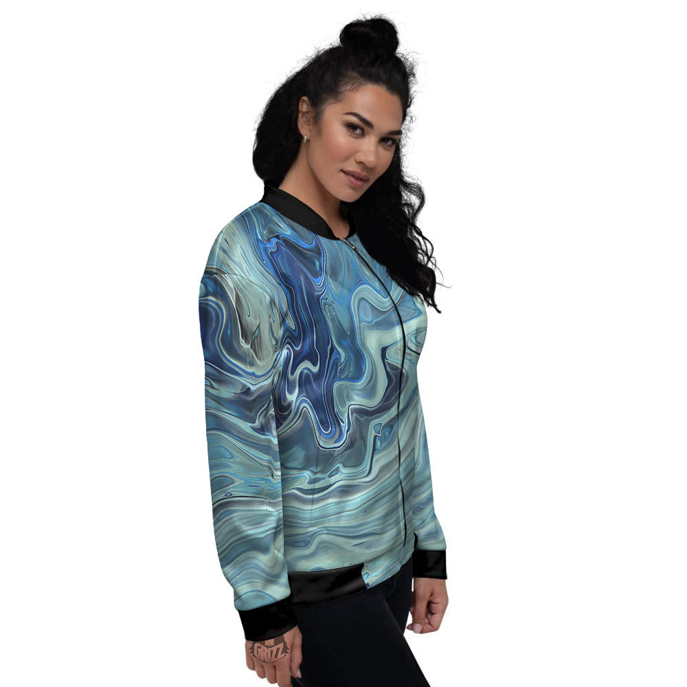Acid Melt Blue Ocean Print Women's Bomber Jacket-grizzshop