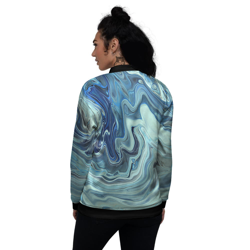 Acid Melt Blue Ocean Print Women's Bomber Jacket-grizzshop