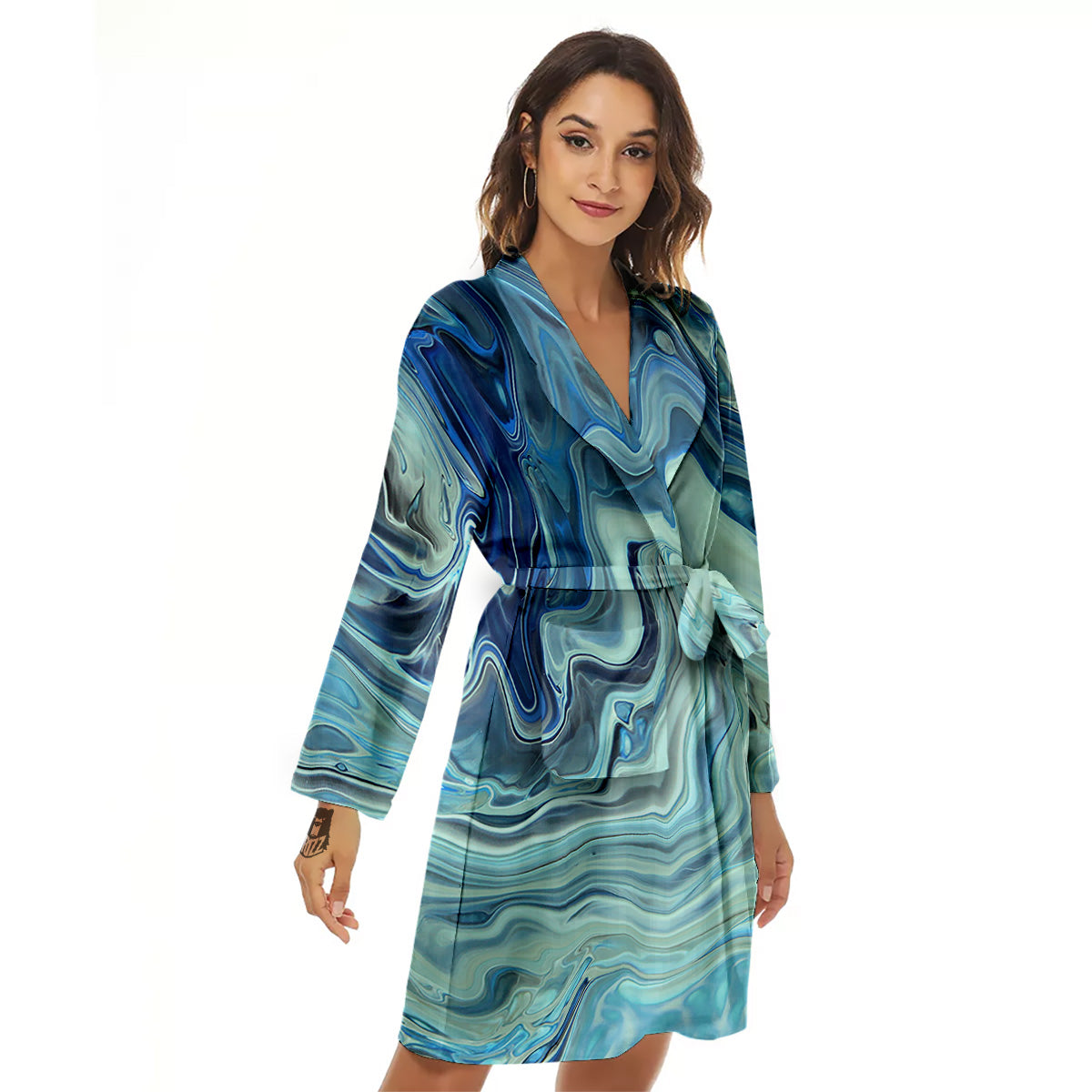 Acid Melt Blue Ocean Print Women's Robe-grizzshop