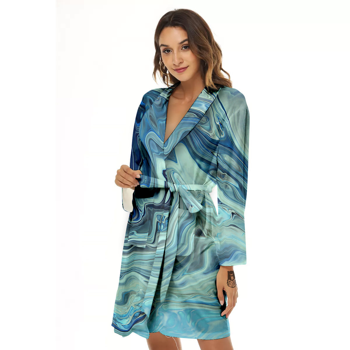 Acid Melt Blue Ocean Print Women's Robe-grizzshop