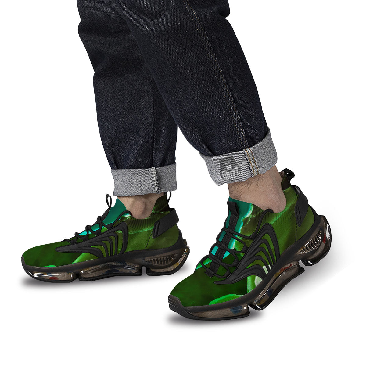 Acid Melt Green And Turquoise Print Black Gym Shoes-grizzshop