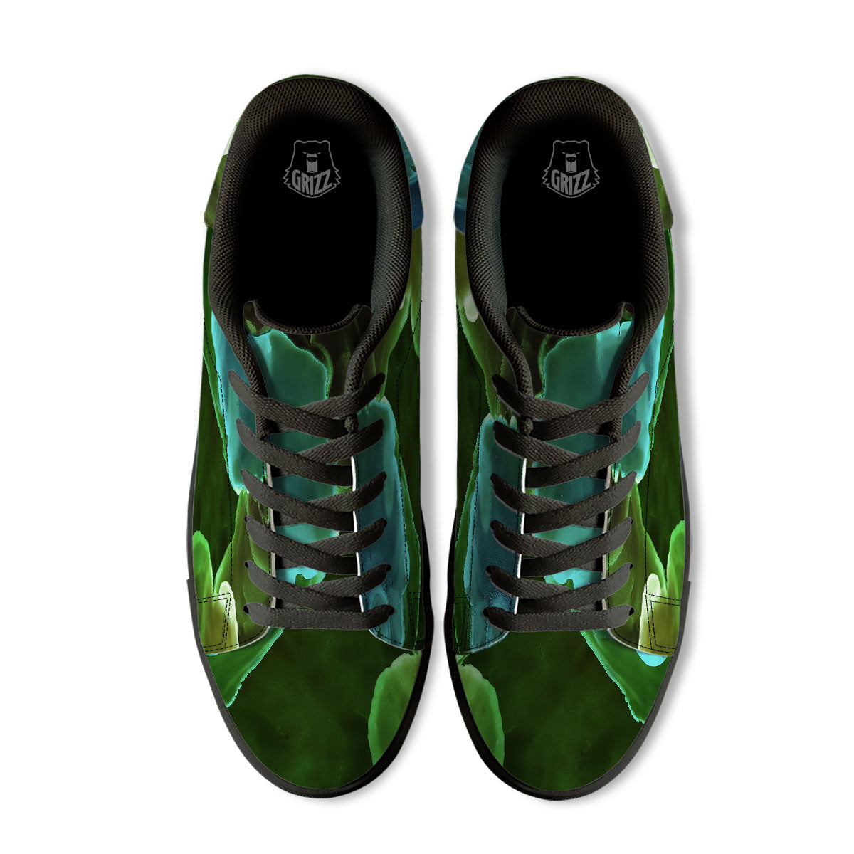 Acid Melt Green And Turquoise Print Black Low Top Sneakers-grizzshop