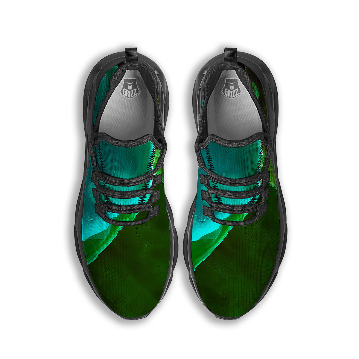 Acid Melt Green And Turquoise Print Black Running Shoes-grizzshop