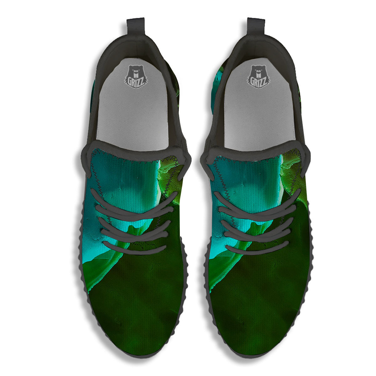 Acid Melt Green And Turquoise Print Black Walking Shoes-grizzshop