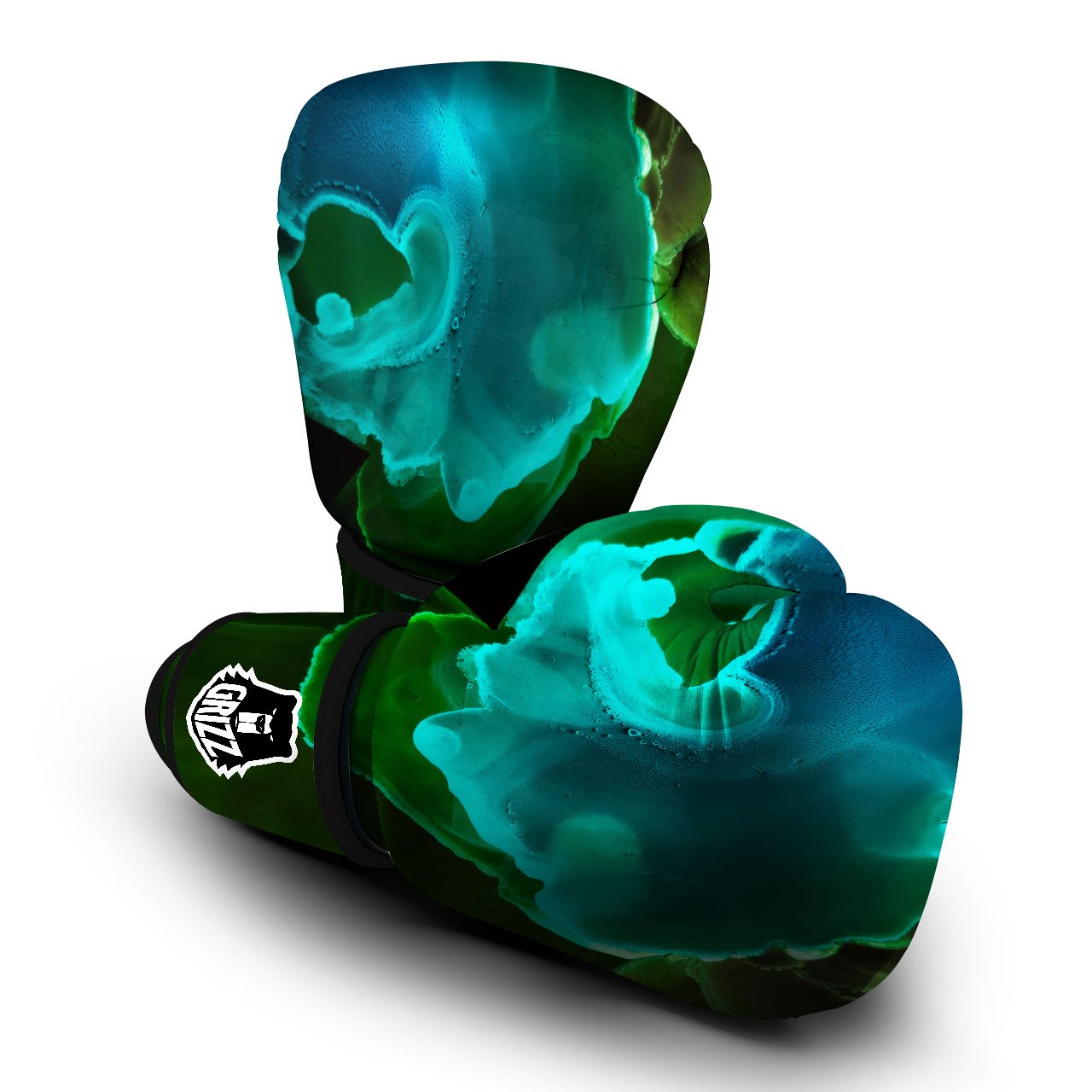 Acid Melt Green And Turquoise Print Boxing Gloves-grizzshop