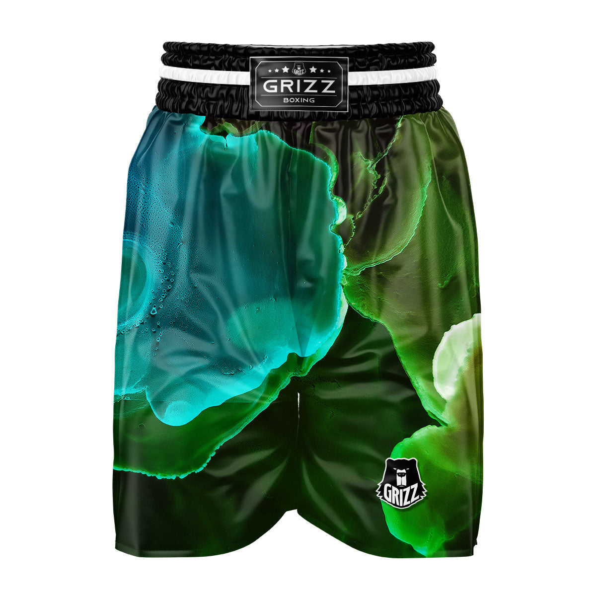 Acid Melt Green And Turquoise Print Boxing Shorts-grizzshop