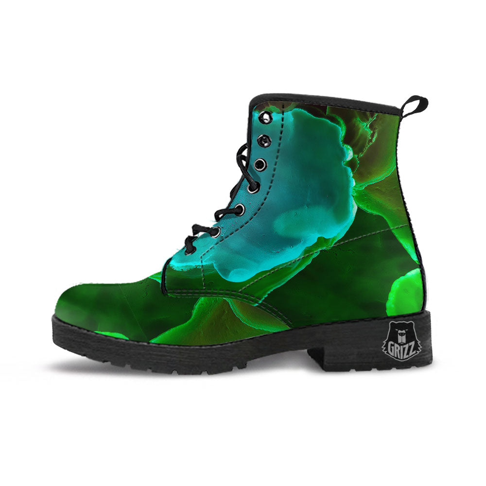 Acid Melt Green And Turquoise Print Leather Boots-grizzshop