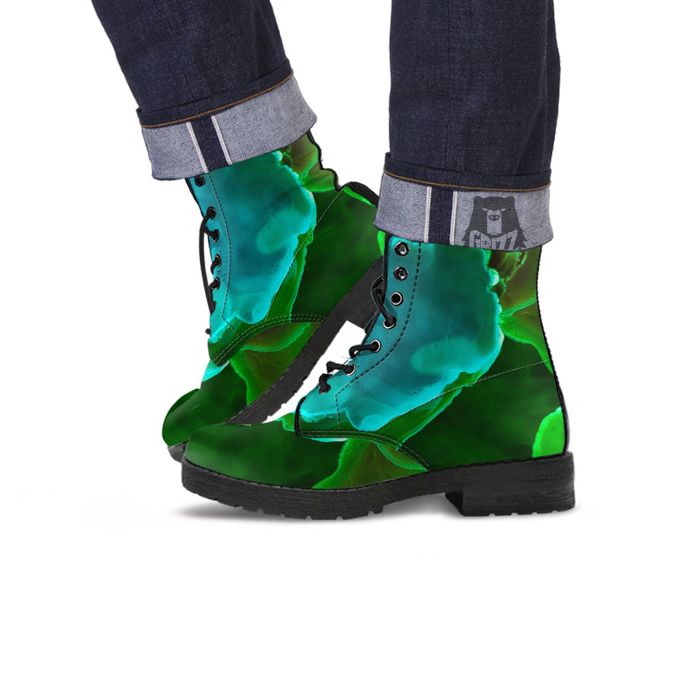 Acid Melt Green And Turquoise Print Leather Boots-grizzshop