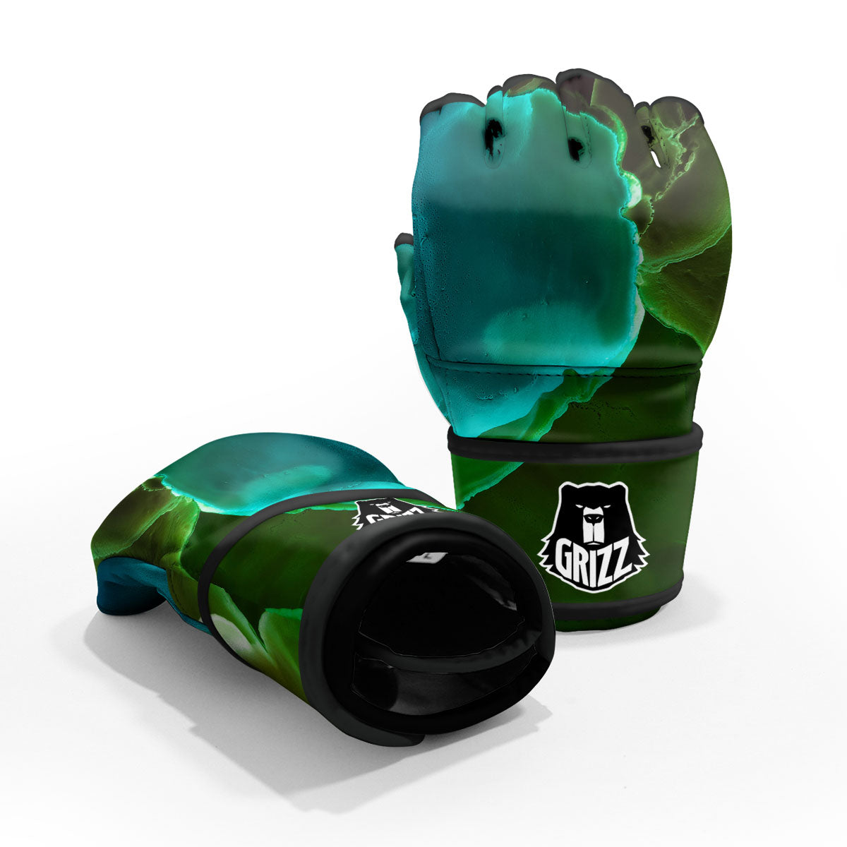 Acid Melt Green And Turquoise Print MMA Gloves-grizzshop