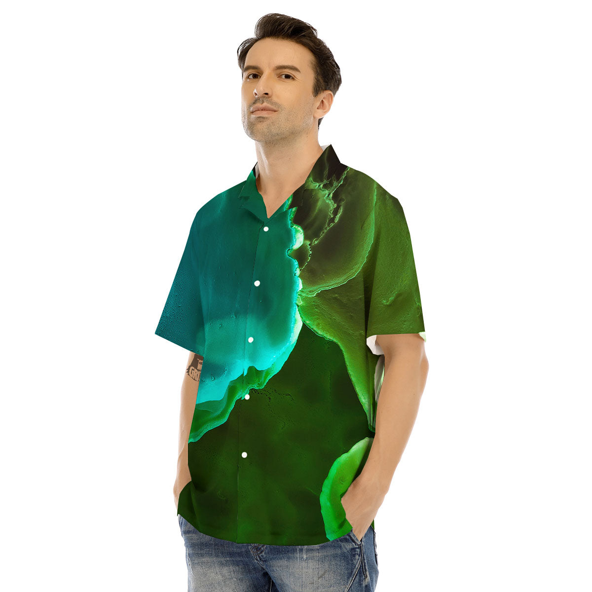 Acid Melt Green And Turquoise Print Men's Hawaiian Shirt-grizzshop