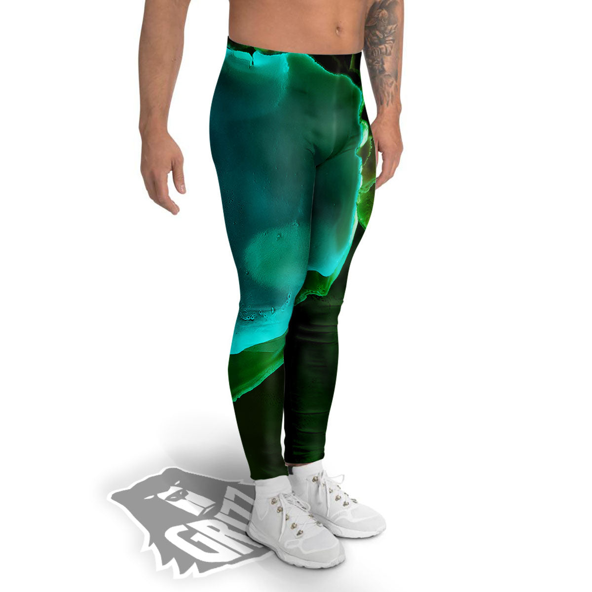 Acid Melt Green And Turquoise Print Men's Leggings-grizzshop