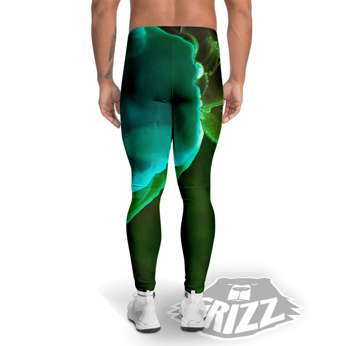 Acid Melt Green And Turquoise Print Men's Leggings-grizzshop