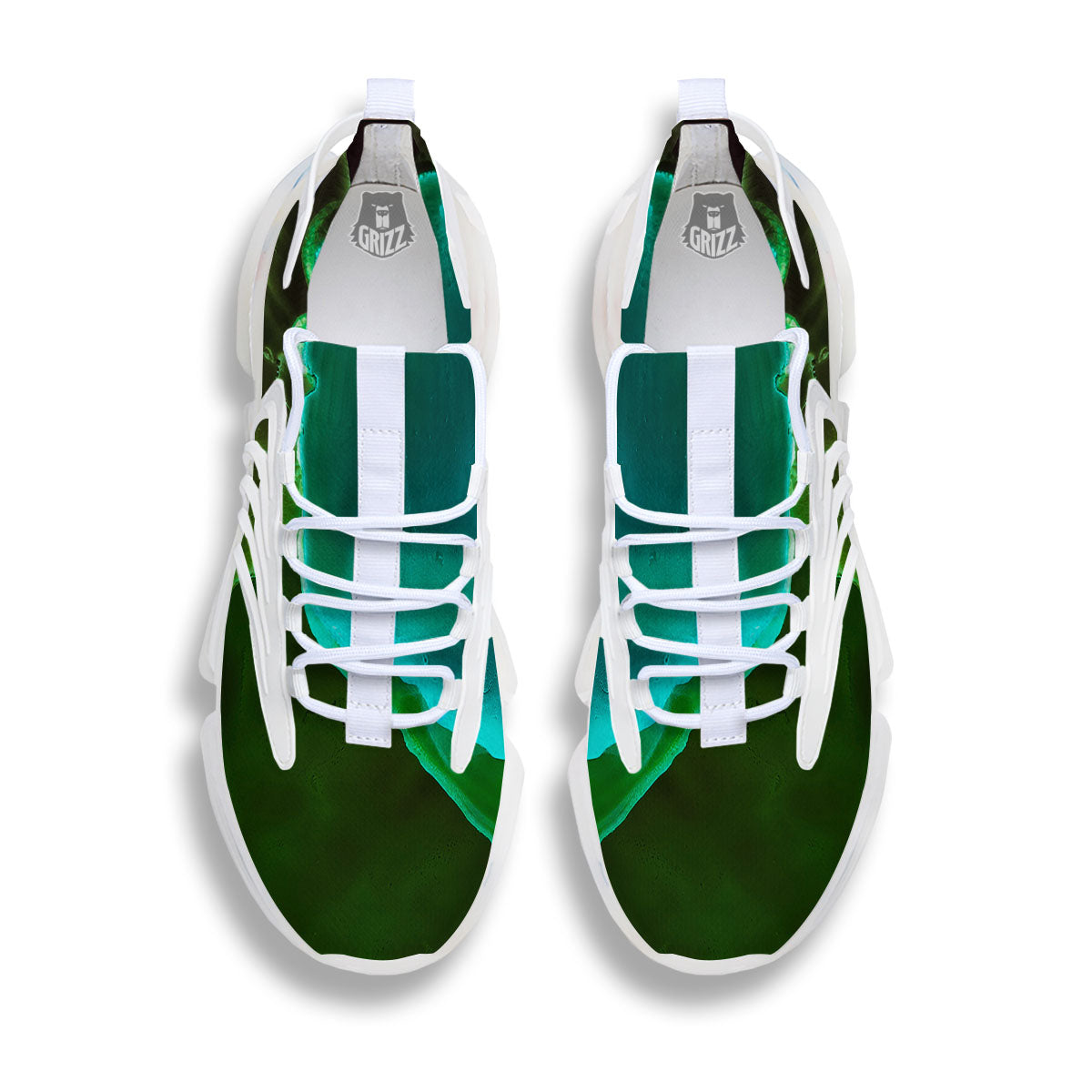 Acid Melt Green And Turquoise Print White Gym Shoes-grizzshop