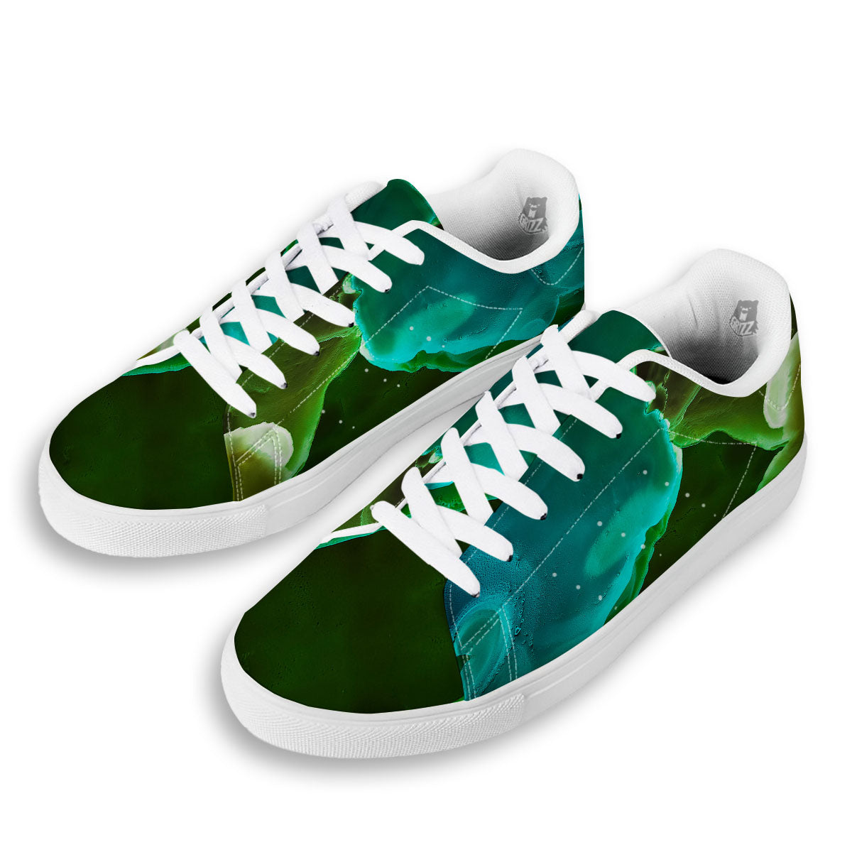 Acid Melt Green And Turquoise Print White Low Top Sneakers-grizzshop