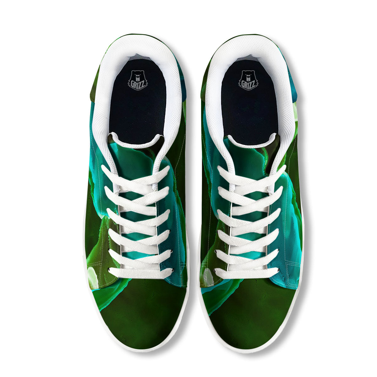 Acid Melt Green And Turquoise Print White Low Top Sneakers-grizzshop