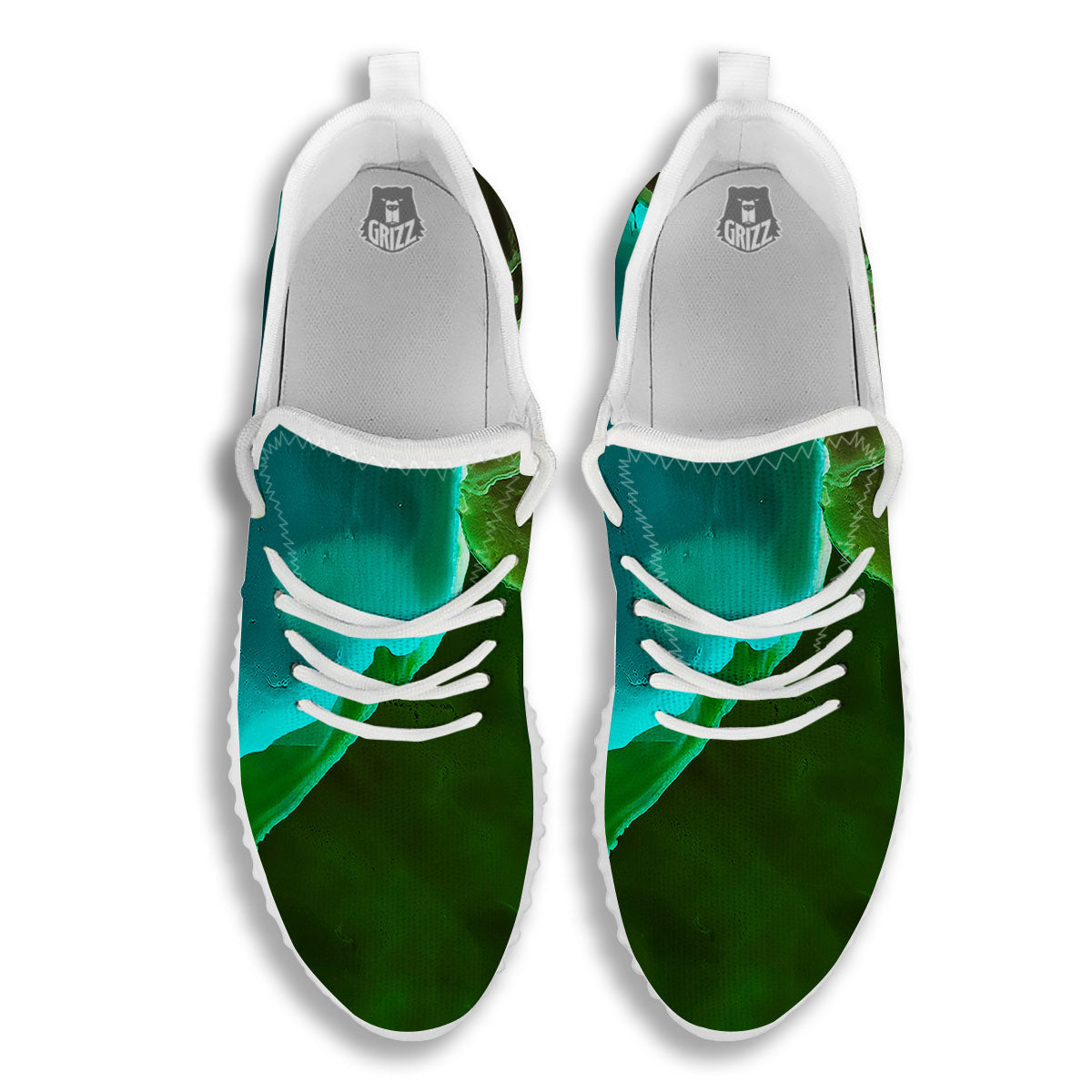 Acid Melt Green And Turquoise Print White Walking Shoes-grizzshop