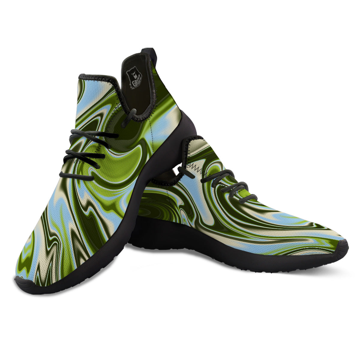 Acid Melt Green Print Black Athletic Shoes-grizzshop
