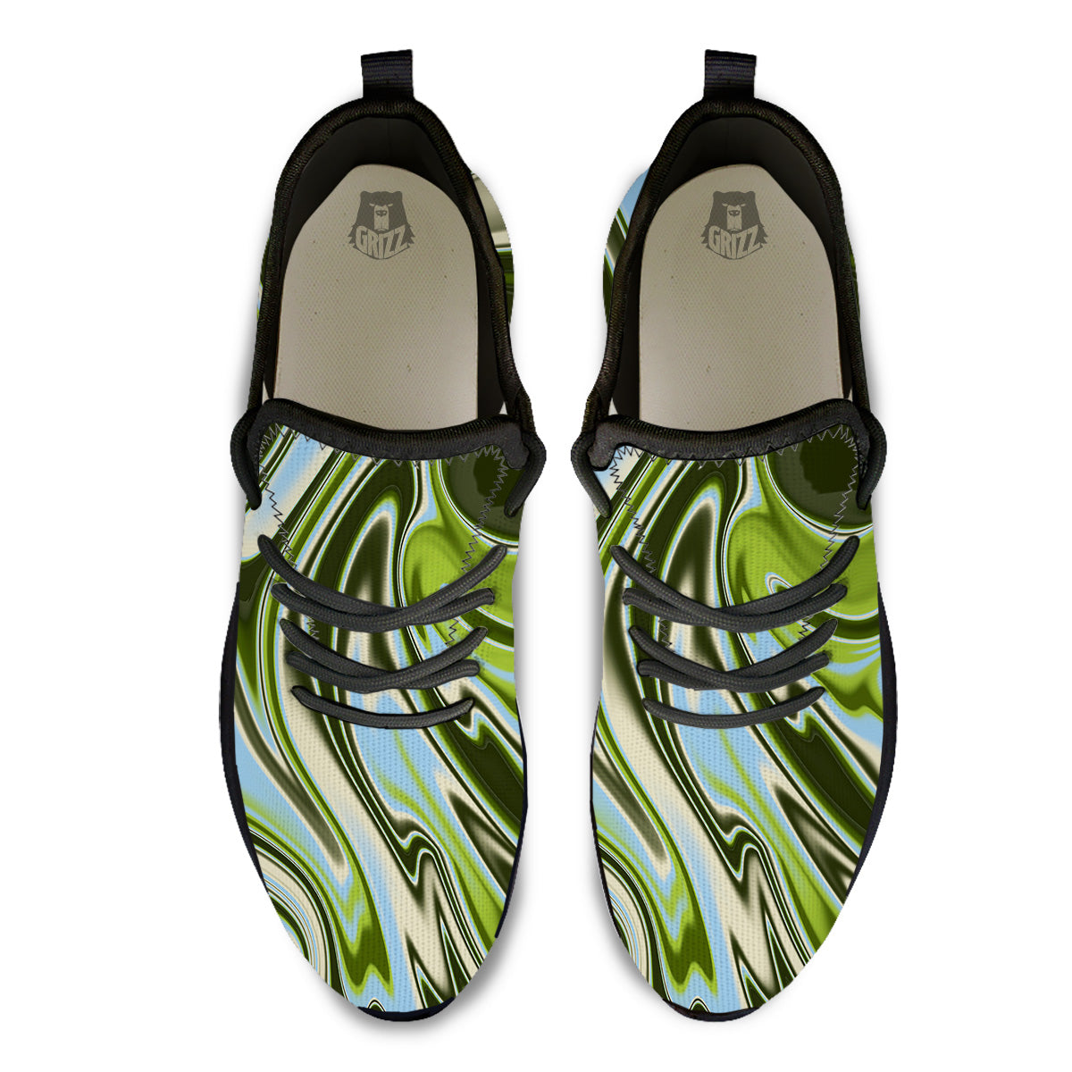 Acid Melt Green Print Black Athletic Shoes-grizzshop