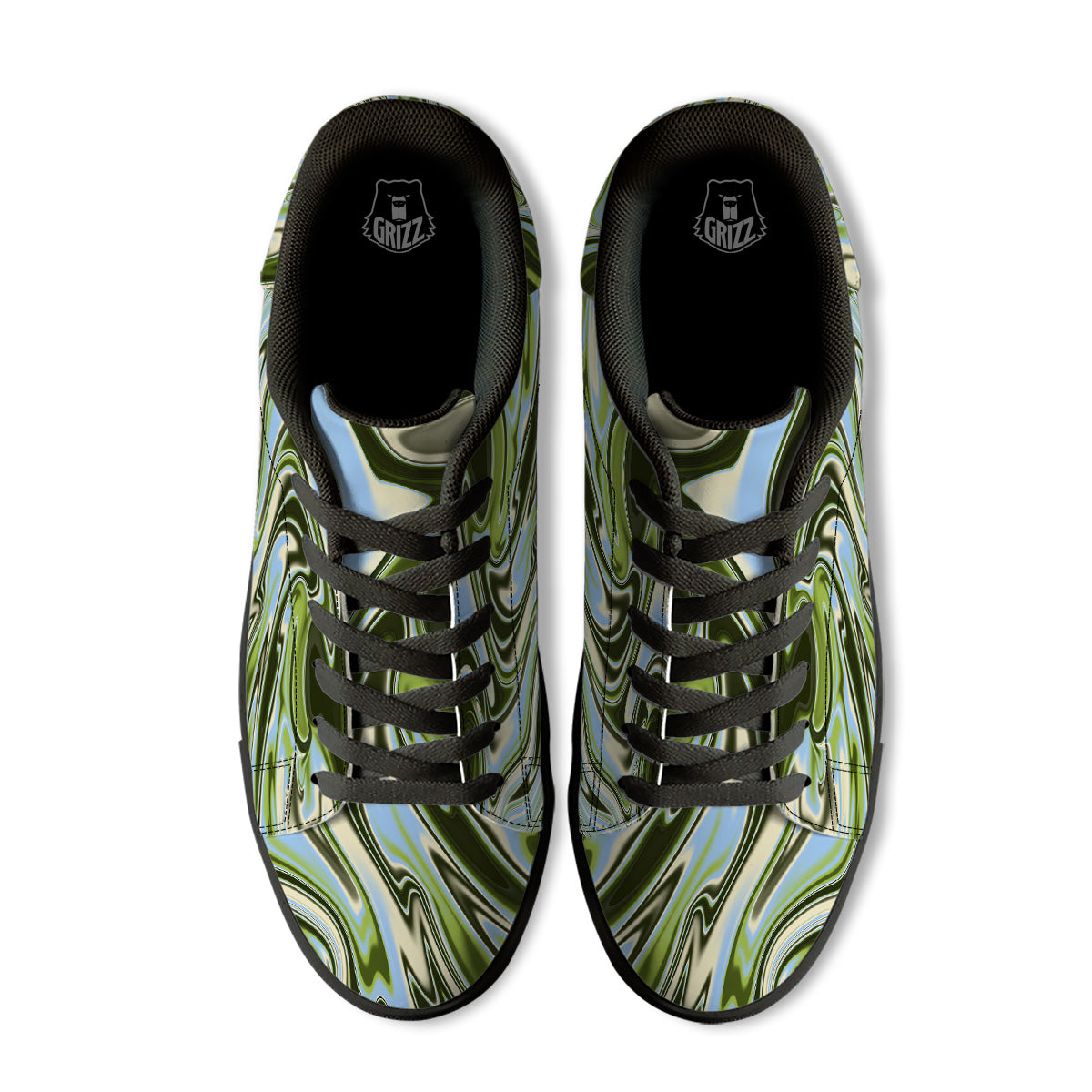 Acid Melt Green Print Black Low Top Sneakers-grizzshop