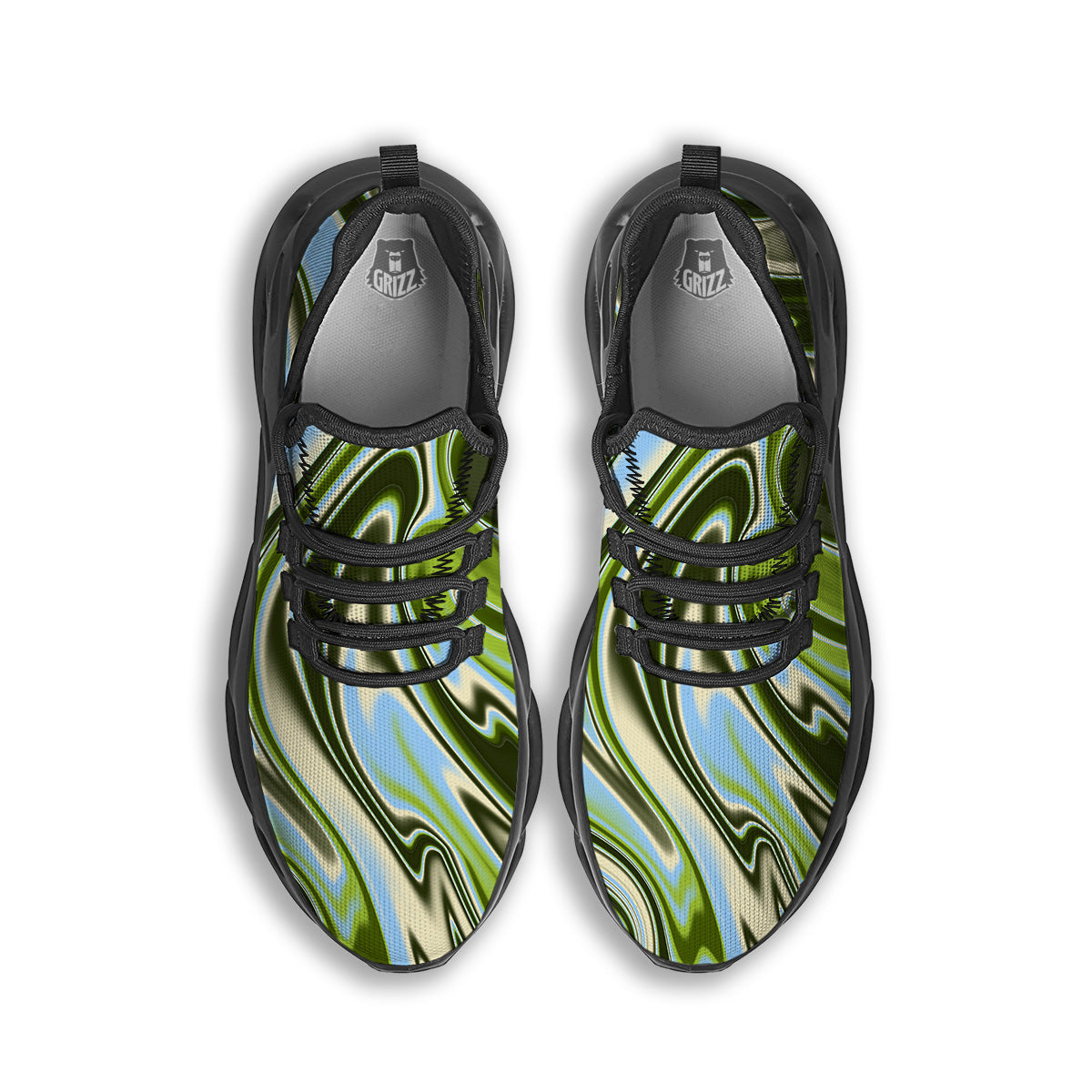 Acid Melt Green Print Black Running Shoes-grizzshop