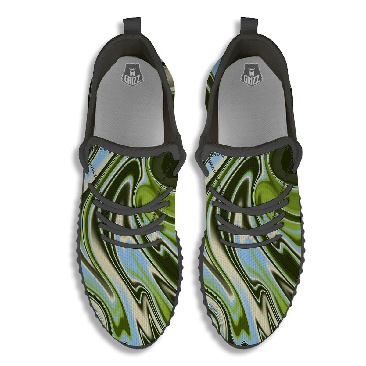 Acid Melt Green Print Black Walking Shoes-grizzshop