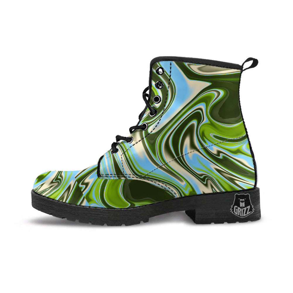 Acid Melt Green Print Leather Boots-grizzshop
