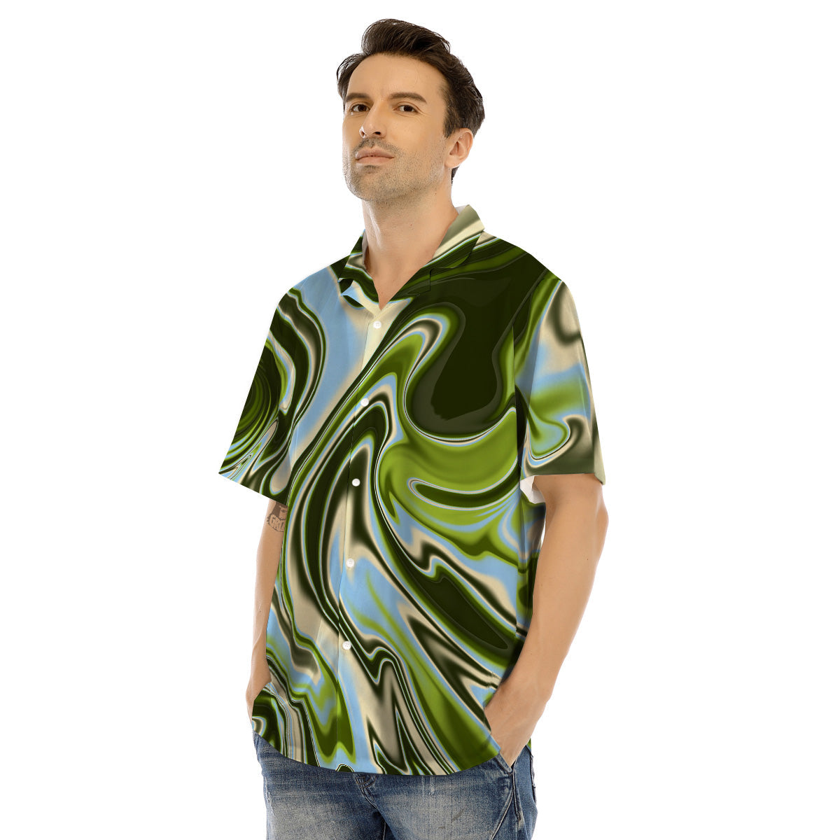 Acid Melt Green Print Men's Hawaiian Shirt-grizzshop
