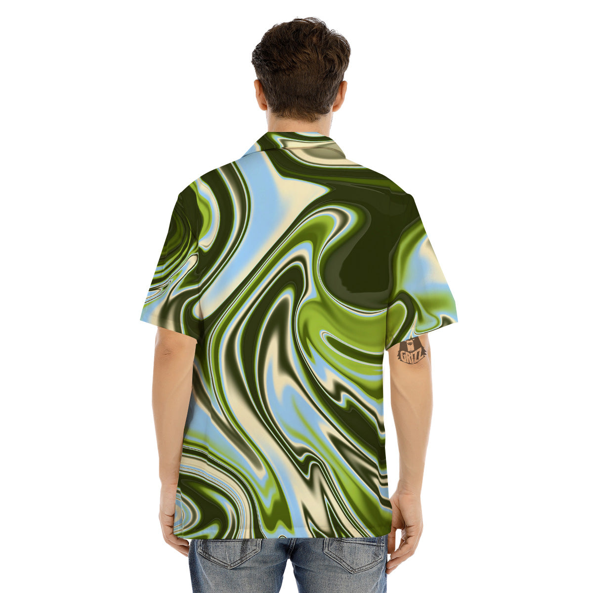 Acid Melt Green Print Men's Hawaiian Shirt-grizzshop