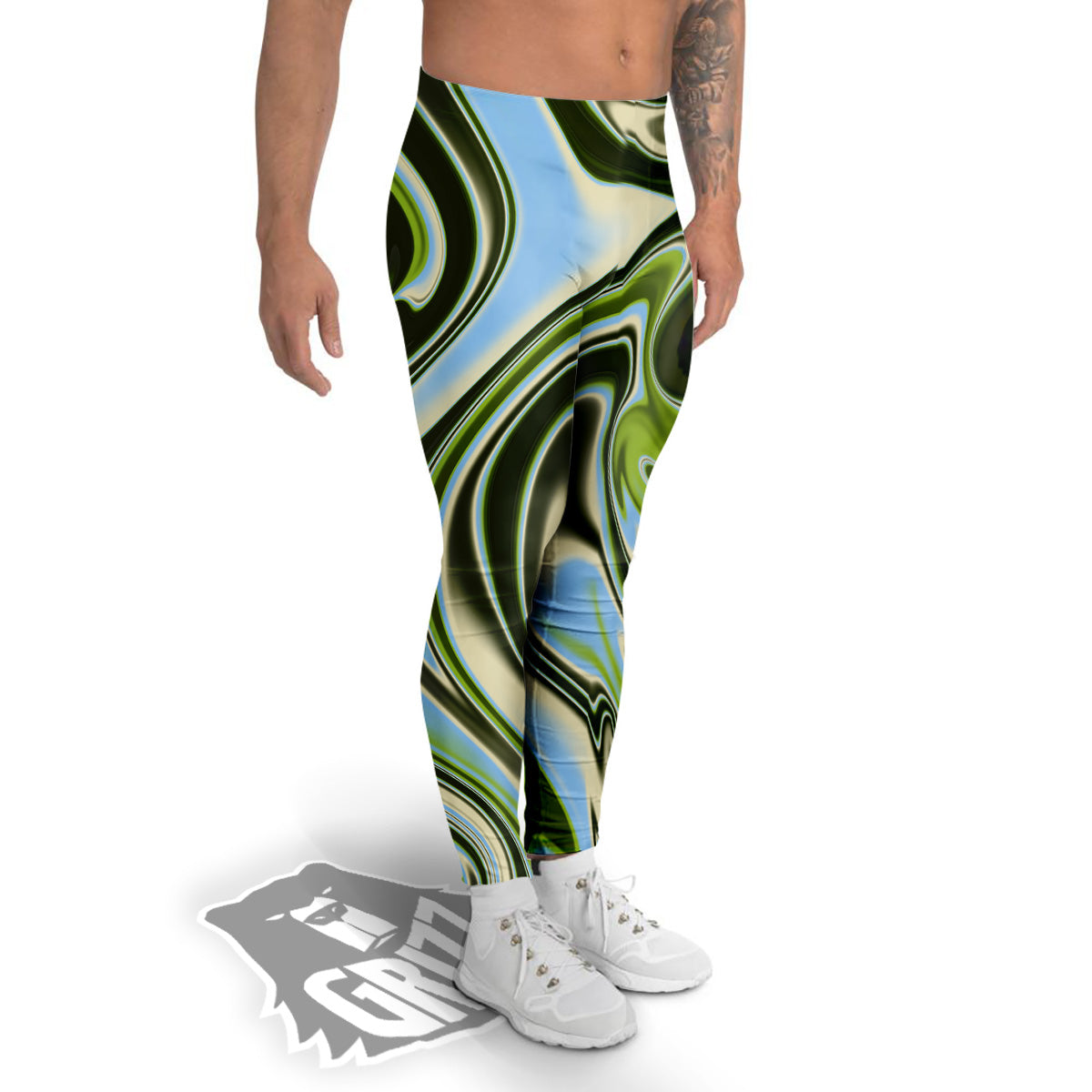 Acid Melt Green Print Men's Leggings-grizzshop