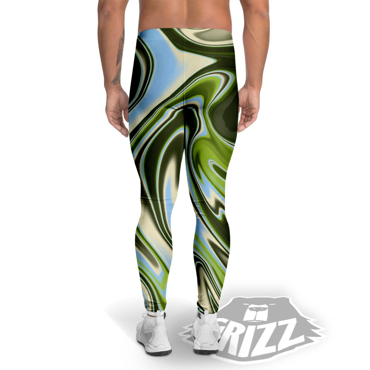 Acid Melt Green Print Men's Leggings-grizzshop