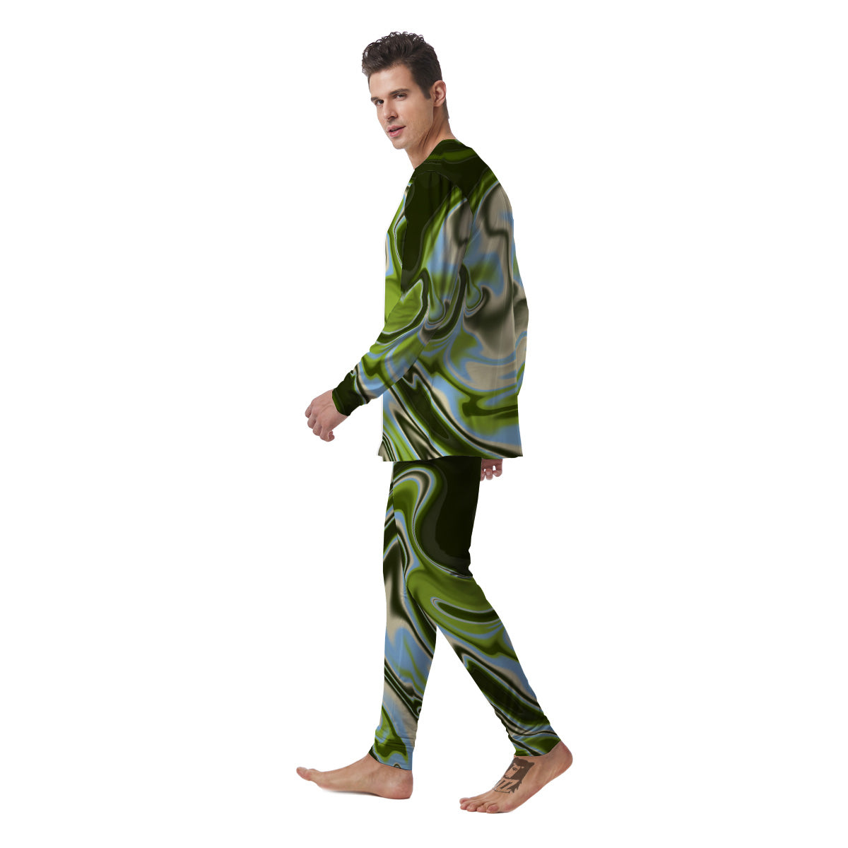 Acid Melt Green Print Men's Pajamas-grizzshop