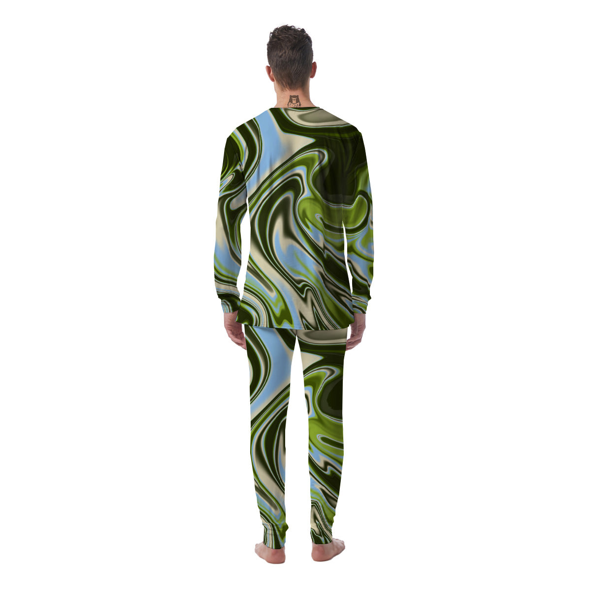 Acid Melt Green Print Men's Pajamas-grizzshop