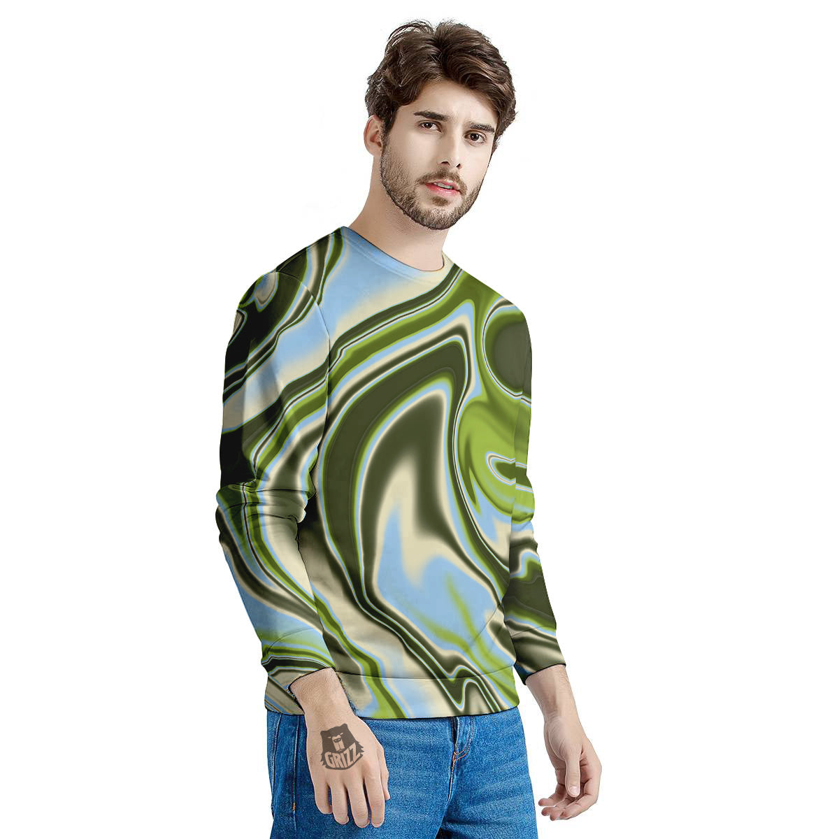 Acid Melt Green Print Men's Sweatshirt-grizzshop
