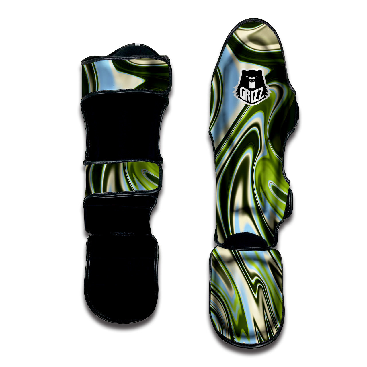 Acid Melt Green Print Muay Thai Shin Guards-grizzshop