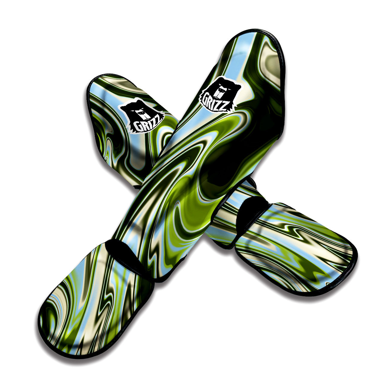 Acid Melt Green Print Muay Thai Shin Guards-grizzshop