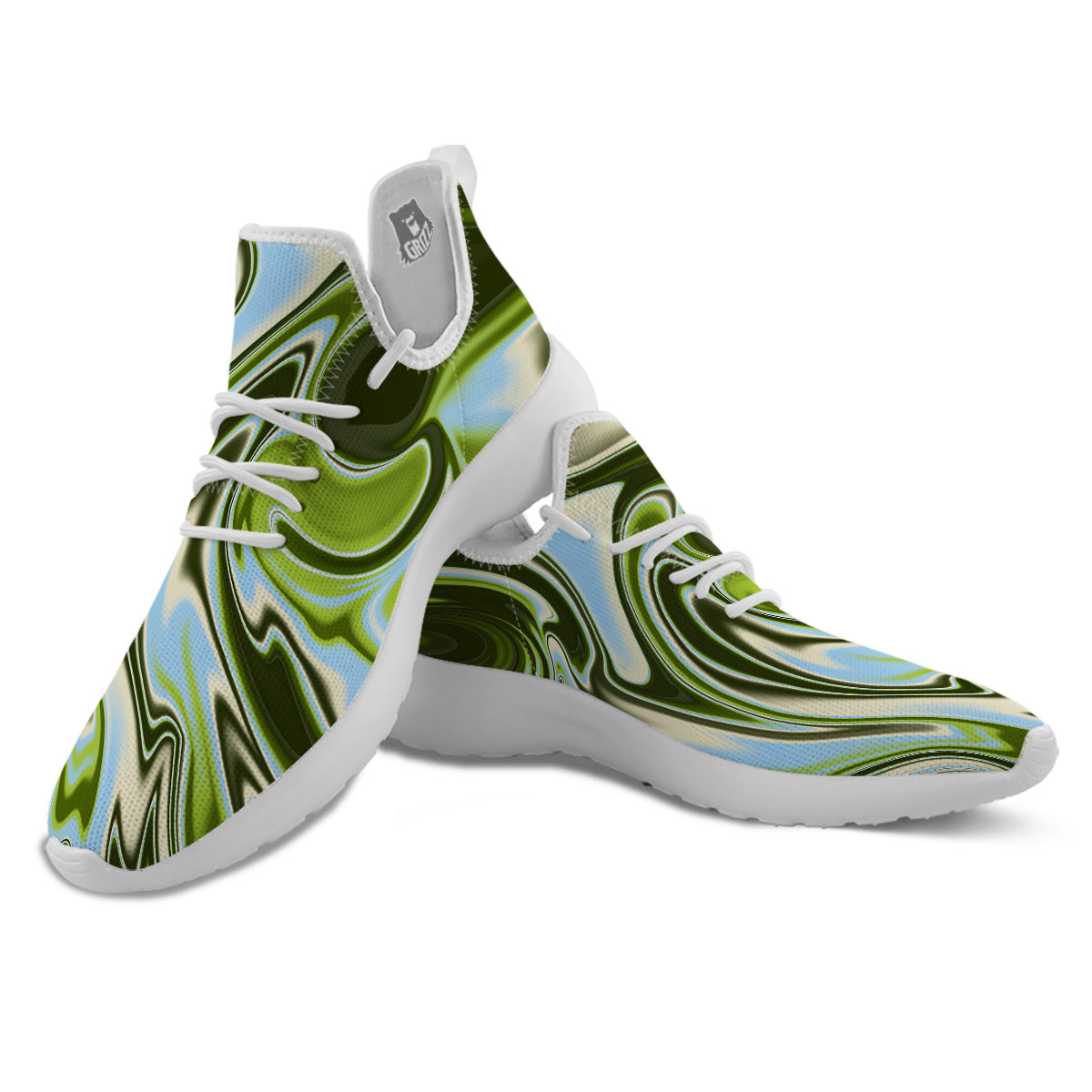 Acid Melt Green Print White Athletic Shoes-grizzshop