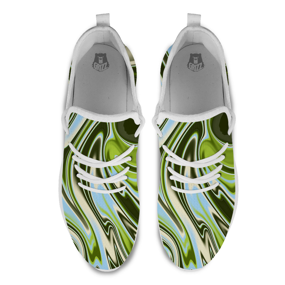 Acid Melt Green Print White Athletic Shoes-grizzshop
