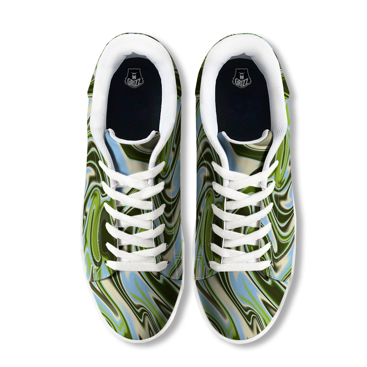 Acid Melt Green Print White Low Top Sneakers-grizzshop