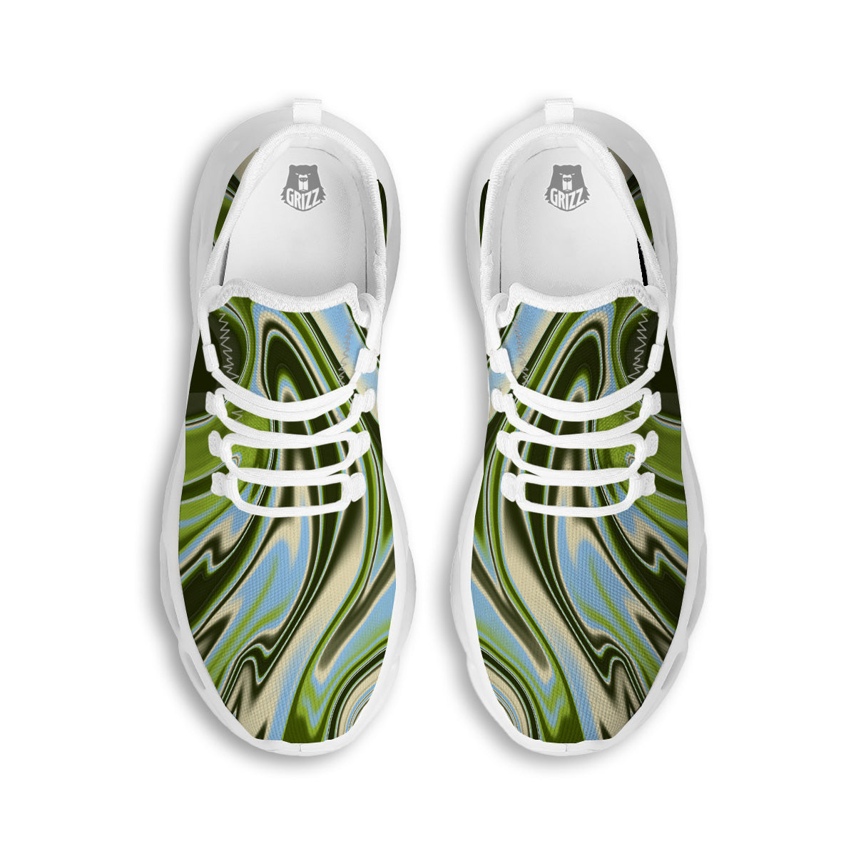 Acid Melt Green Print White Running Shoes-grizzshop