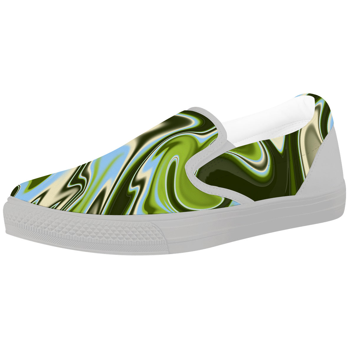 Acid Melt Green Print White Slip On Shoes-grizzshop
