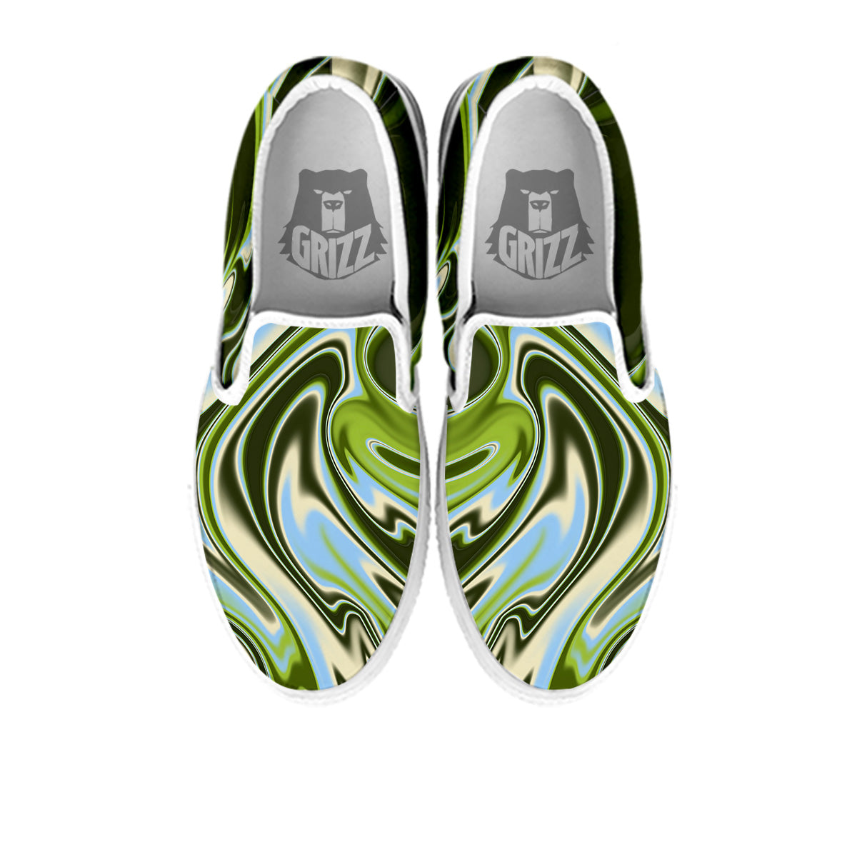 Acid Melt Green Print White Slip On Shoes-grizzshop