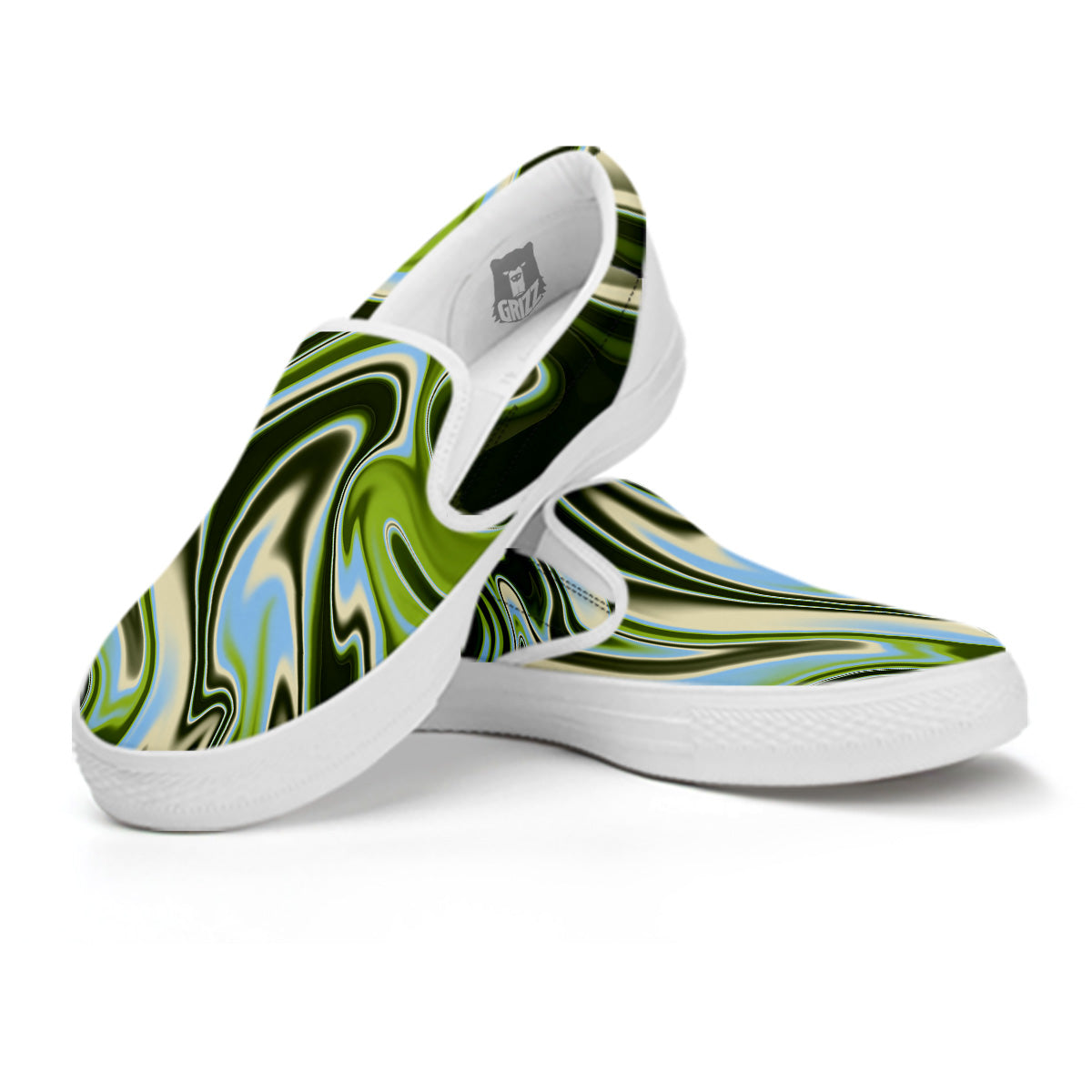 Acid Melt Green Print White Slip On Shoes-grizzshop