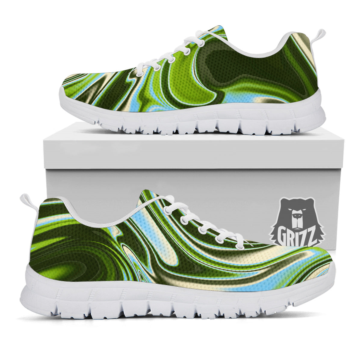 Acid Melt Green Print White Sneaker-grizzshop