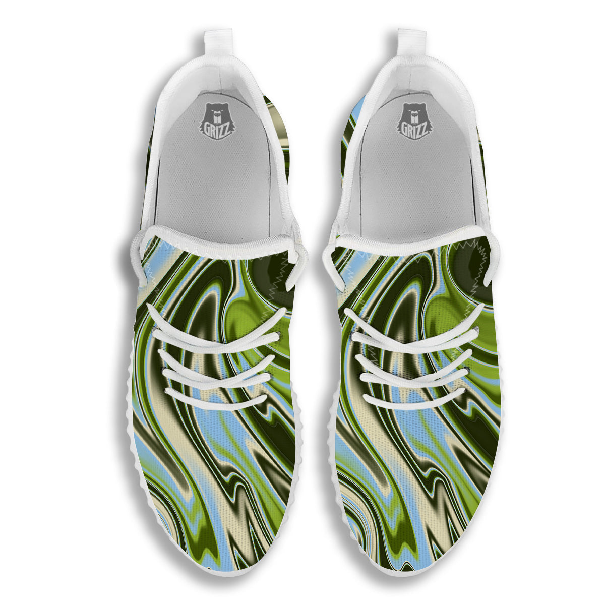 Acid Melt Green Print White Walking Shoes-grizzshop