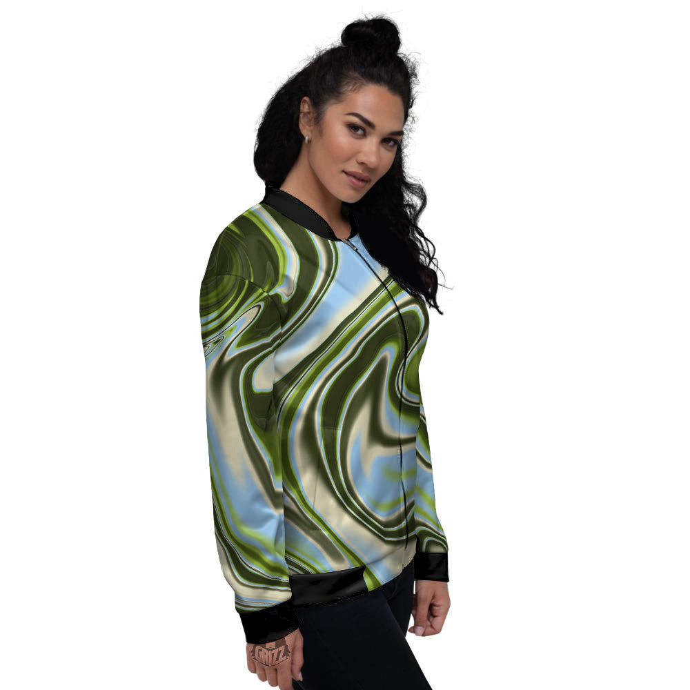 Acid Melt Green Print Women's Bomber Jacket-grizzshop