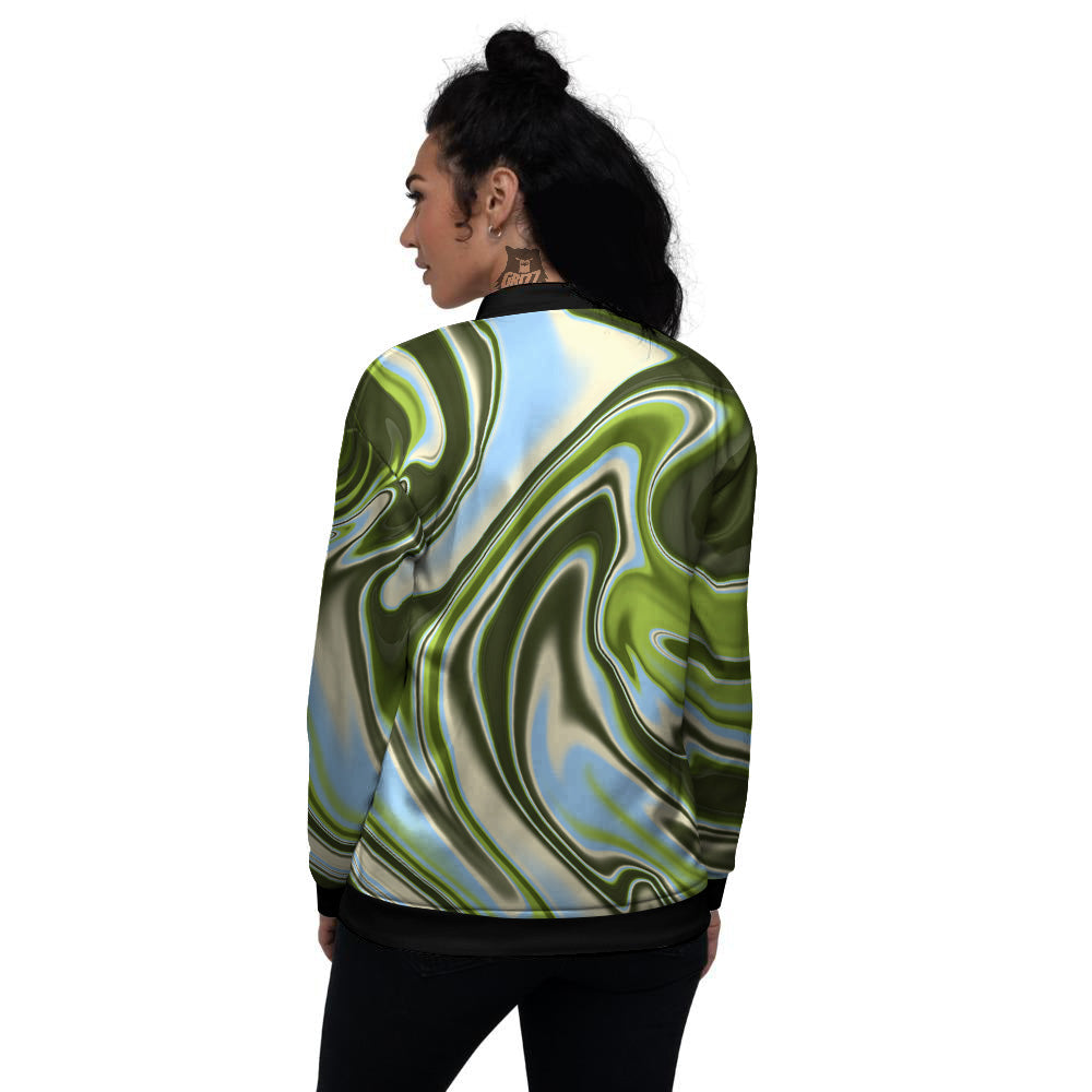 Acid Melt Green Print Women's Bomber Jacket-grizzshop